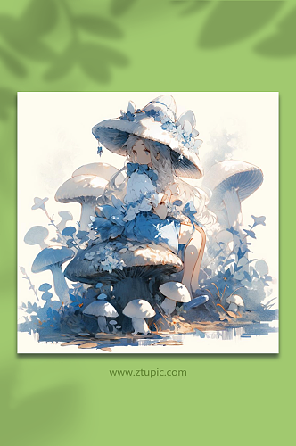 数字艺术蘑菇仙子插画
