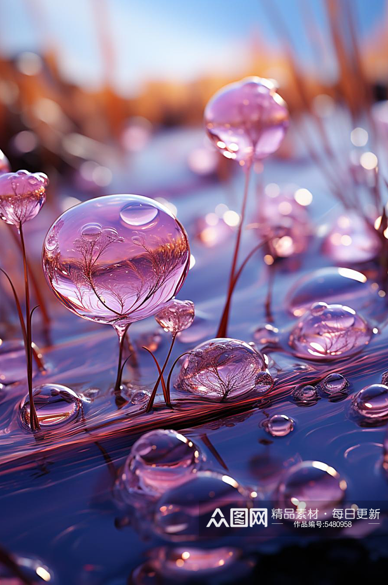 数字艺术粉色水珠气泡场景素材