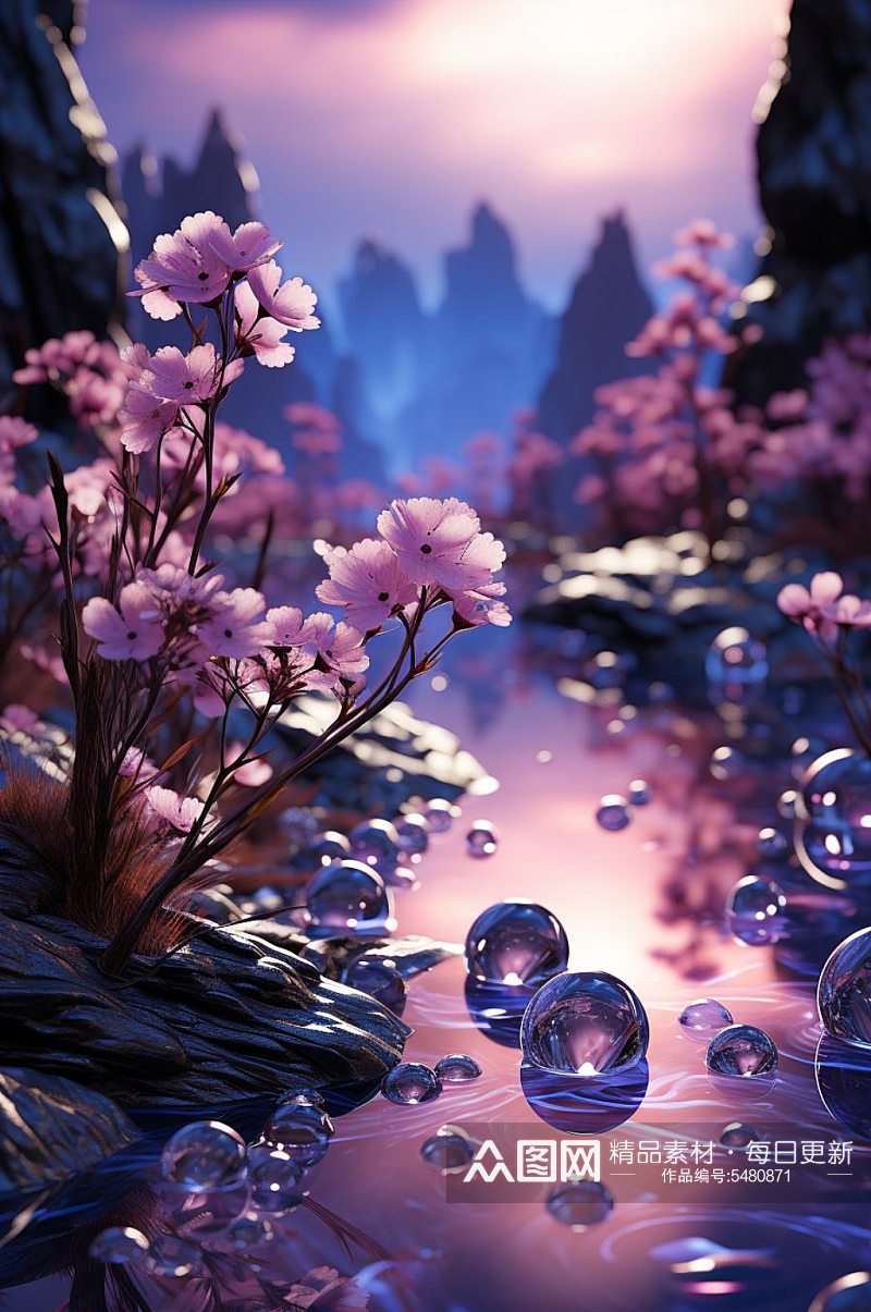 数字艺术粉色水珠气泡场景素材