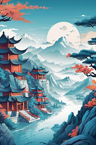 数字艺术寺庙风景