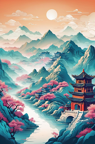 数字艺术寺庙风景