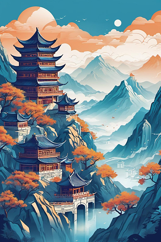 数字艺术寺庙风景