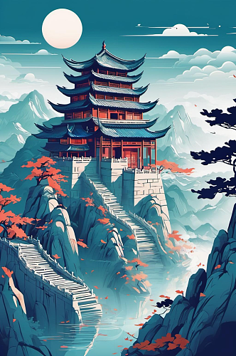 数字艺术寺庙风景