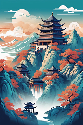 数字艺术寺庙风景