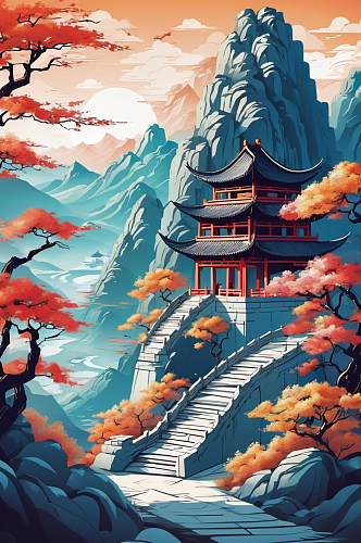 数字艺术寺庙风景