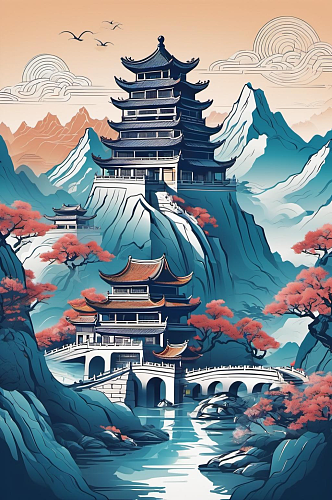 数字艺术寺庙风景