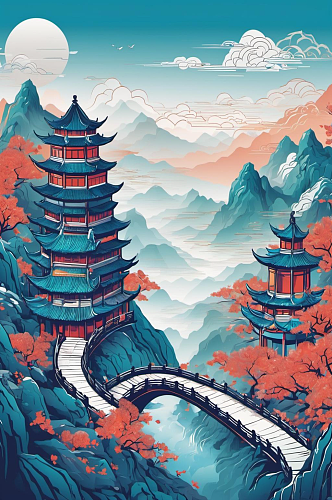 数字艺术寺庙风景