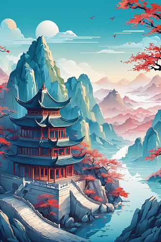 数字艺术寺庙风景