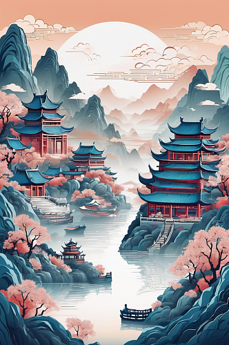 数字艺术寺庙风景