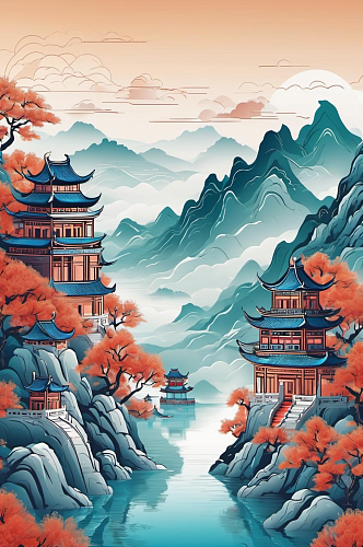 数字艺术寺庙风景