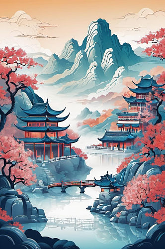 数字艺术寺庙风景