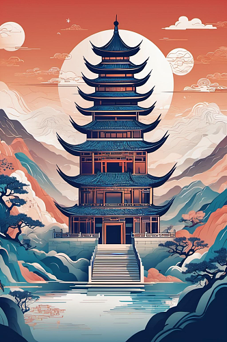 数字艺术寺庙风景