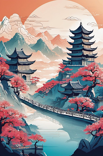 数字艺术寺庙风景