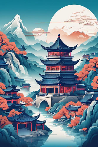 数字艺术寺庙风景