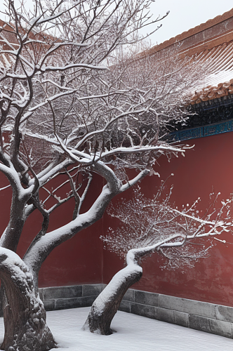 数字艺术红墙雪景图片