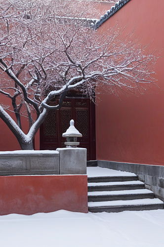 数字艺术红墙雪景图片