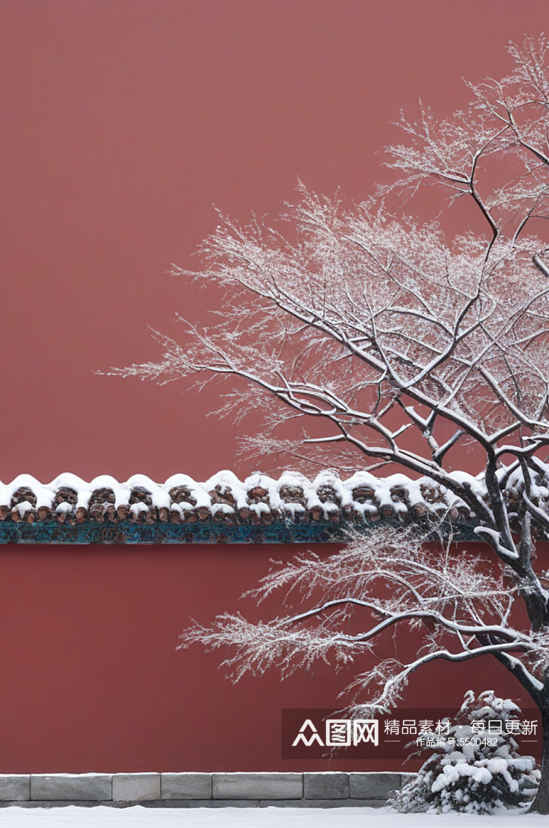 数字艺术红墙雪景图片素材