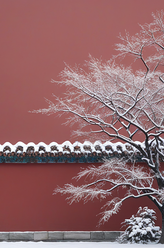 数字艺术红墙雪景图片