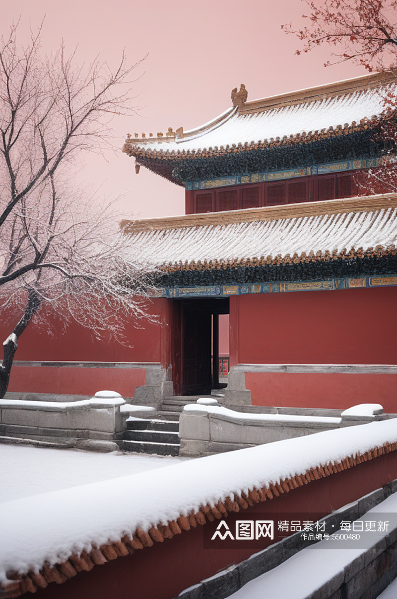 数字艺术红墙雪景图片素材