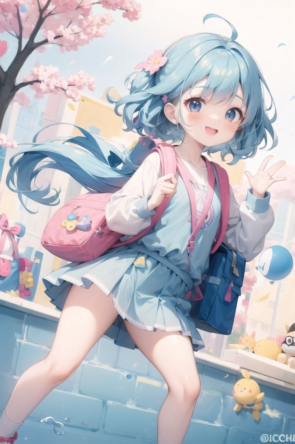 数字艺术背包女孩插画素材