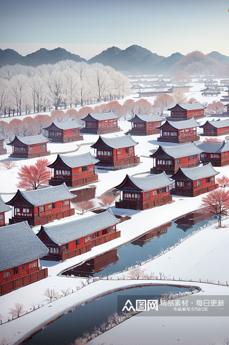 数字艺术冬季建筑风景素材