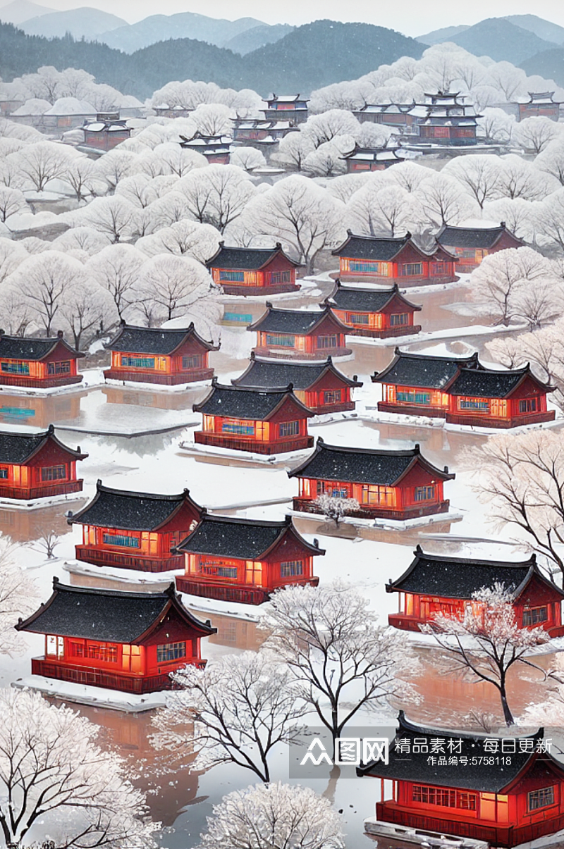 数字艺术冬季建筑风景素材