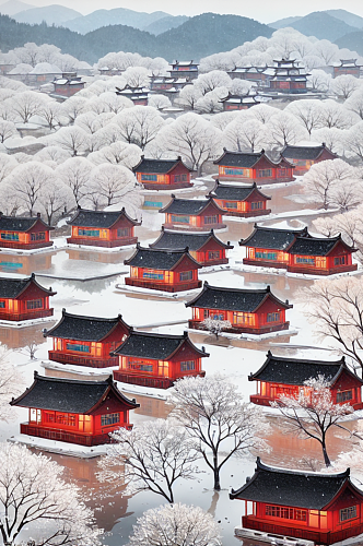 数字艺术冬季建筑风景