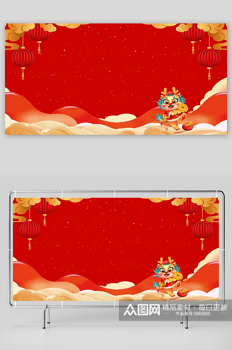 红色喜庆龙年新年过年春节背景素材