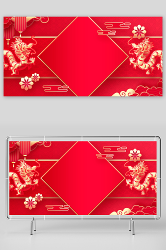 红色剪纸风2024龙年新年春节贺卡背景