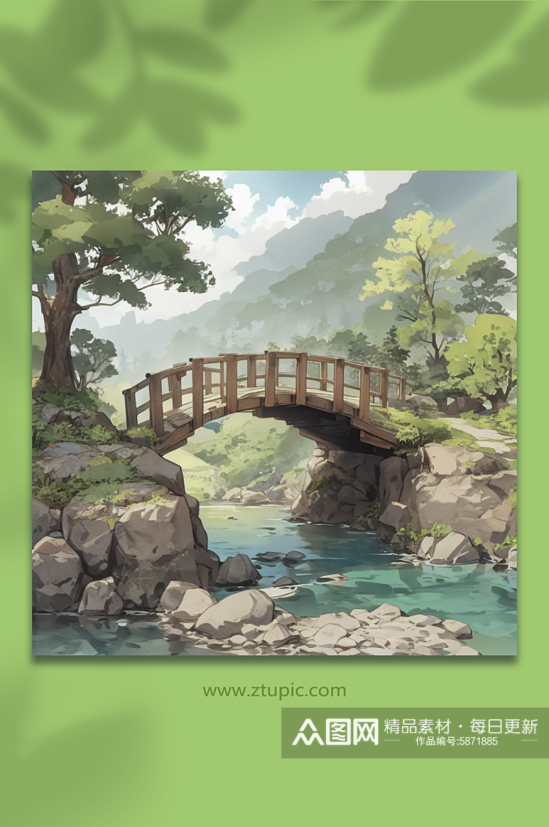 数字艺术中国风水彩桥图片素材