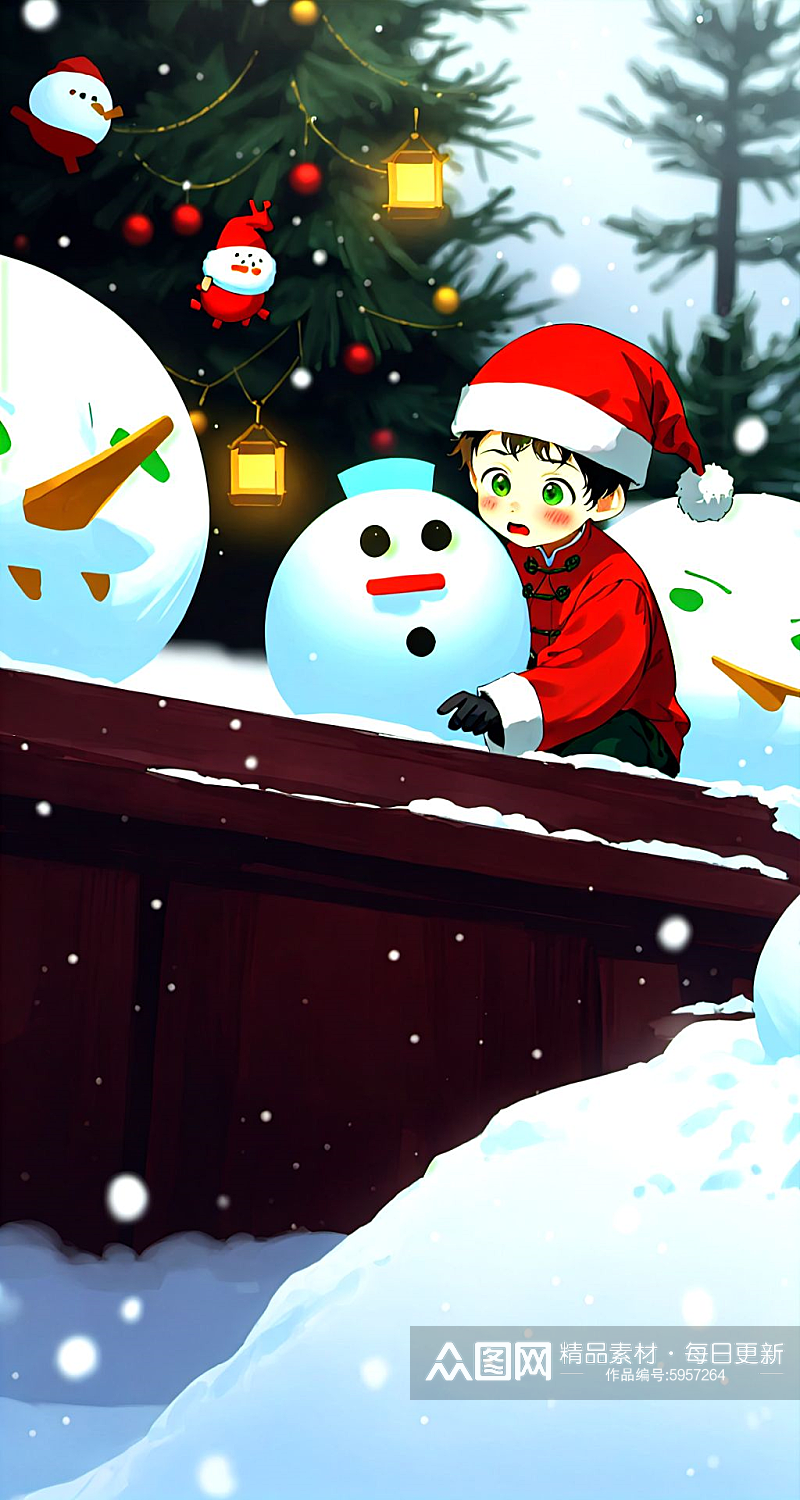数字艺术圣诞老人雪人情景素材