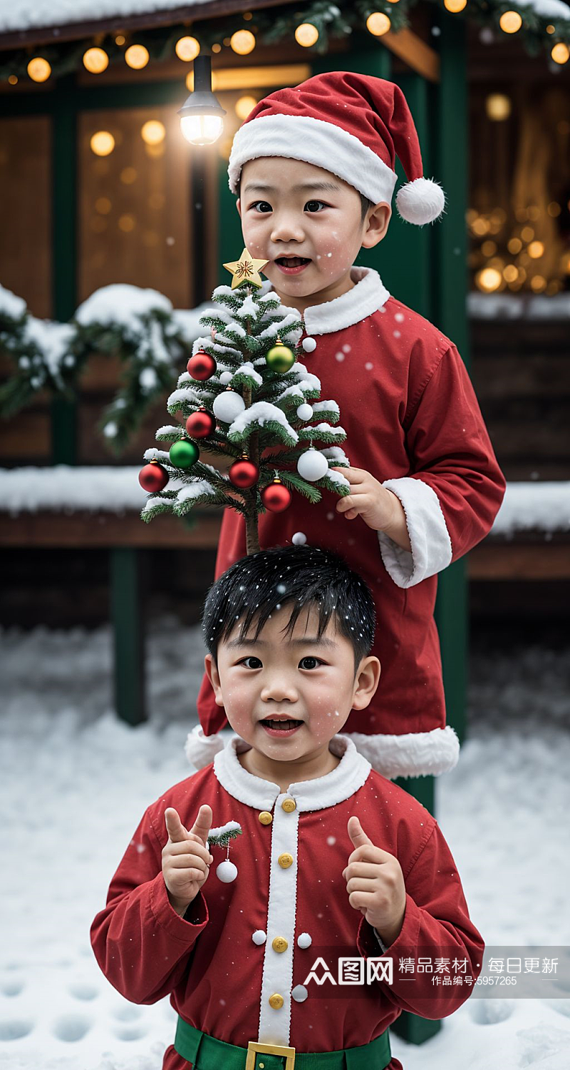 数字艺术圣诞老人雪人情景素材