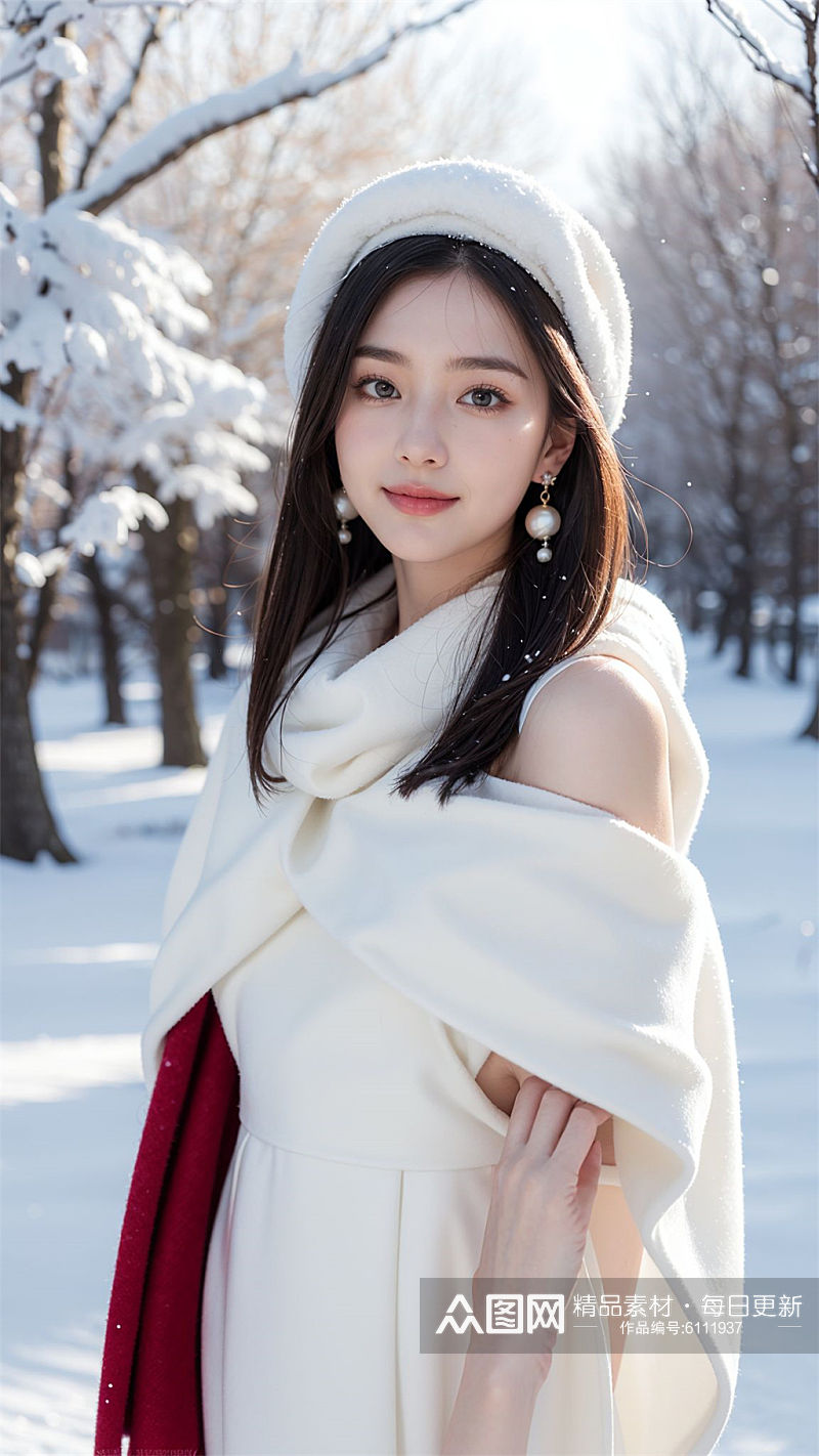 数字艺术雪地女装模特风衣女装服饰摄影素材