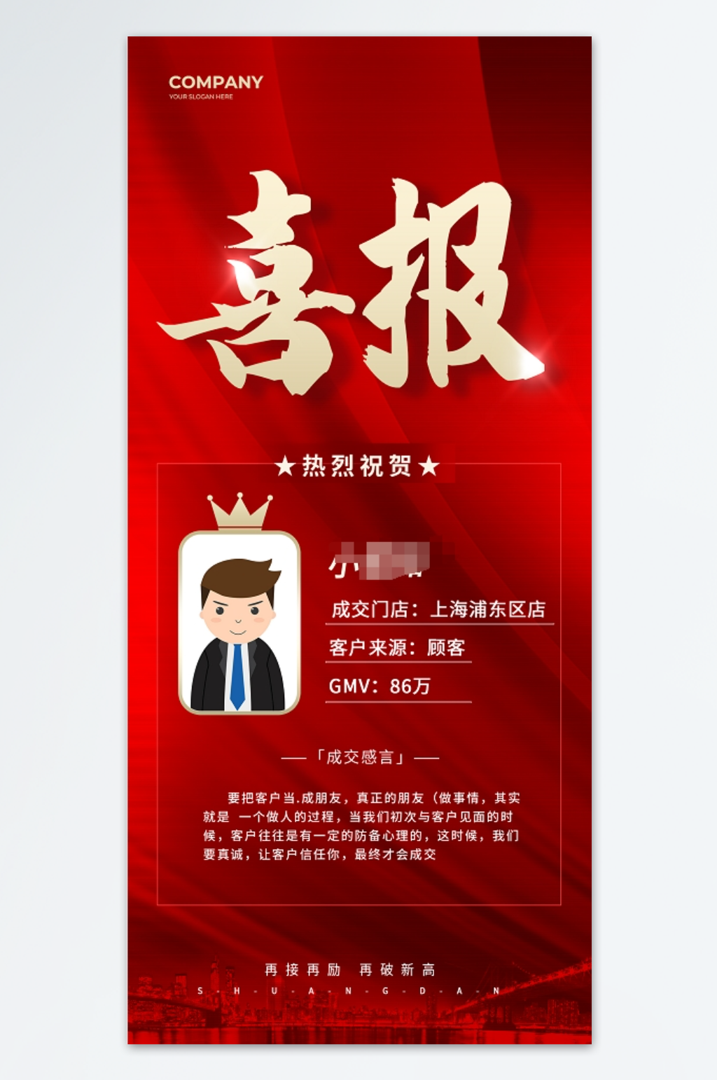 红色简约人物介绍贺报喜报海报素材