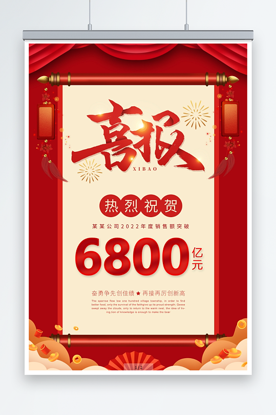 红色中国风2022虎年喜报海报