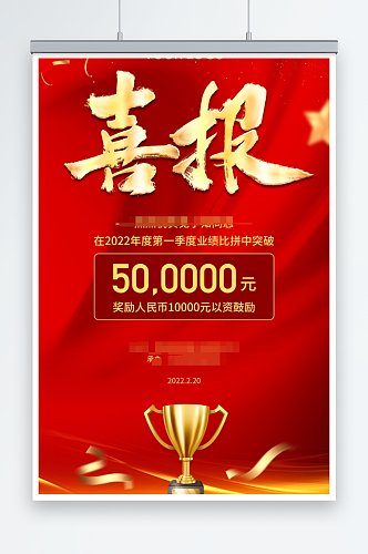 红色简约背景奖杯中国风年底总结海报