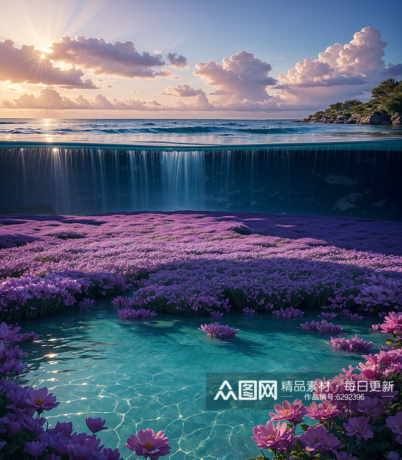 数字艺术海边花海超现实插画素材