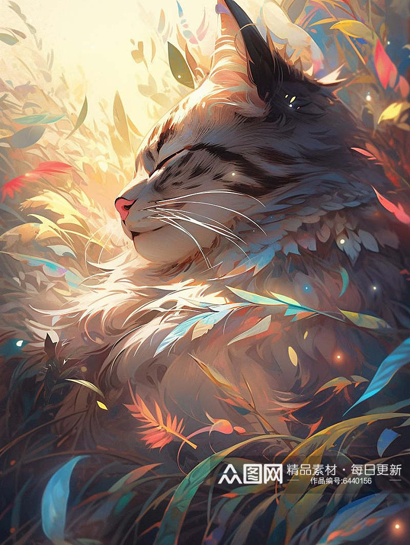 数字艺术插画风猫咪插画水彩风插画动物插画素材