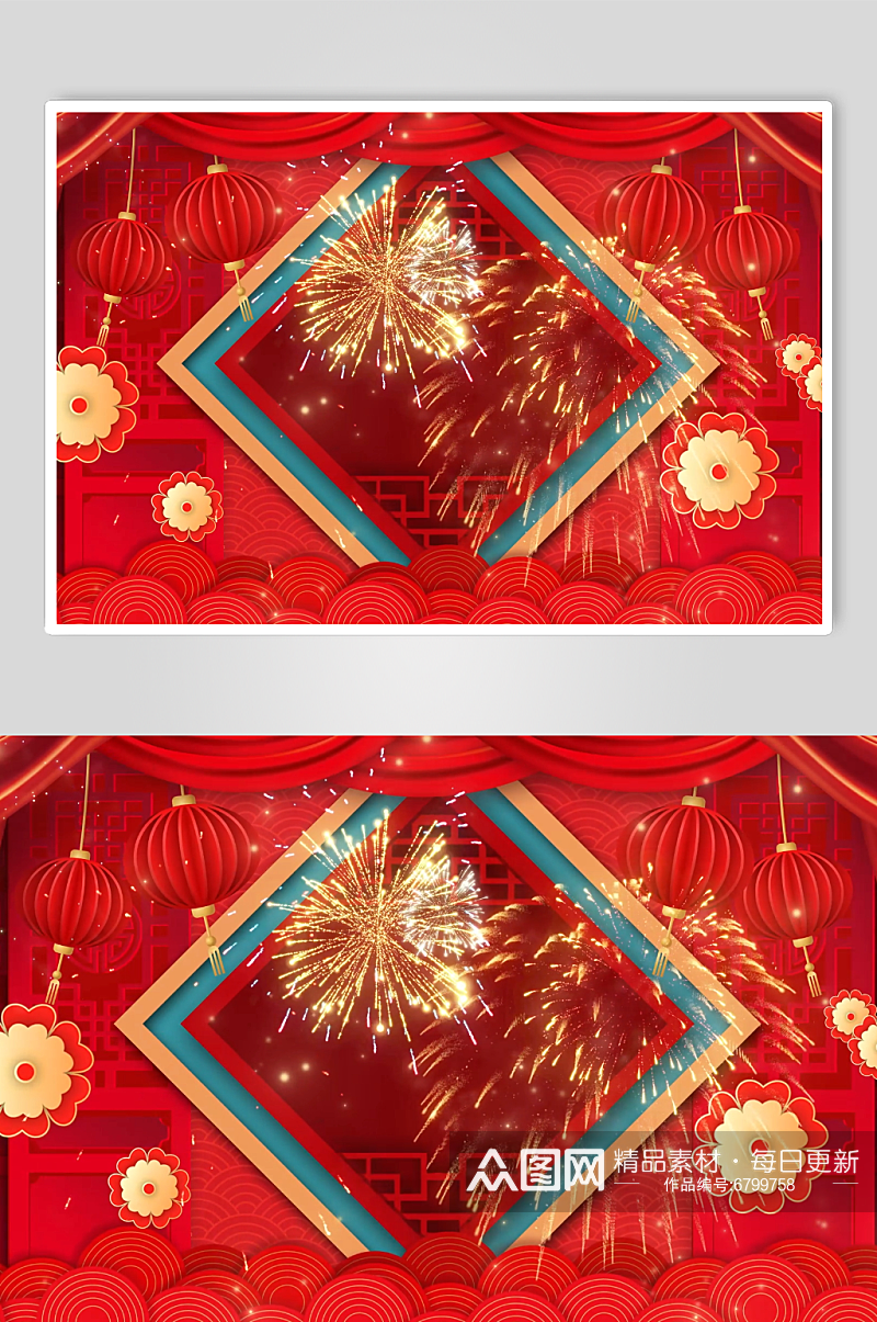 051红色喜庆中式边框新年灯笼视频素材