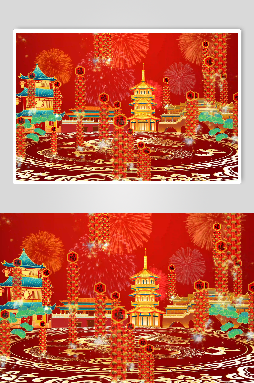 4K中国风红色舞台新春鞭炮背景MP420素材