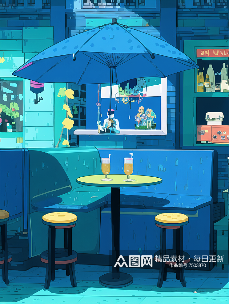 数字艺术蓝色场景咖啡馆酒吧场景素材