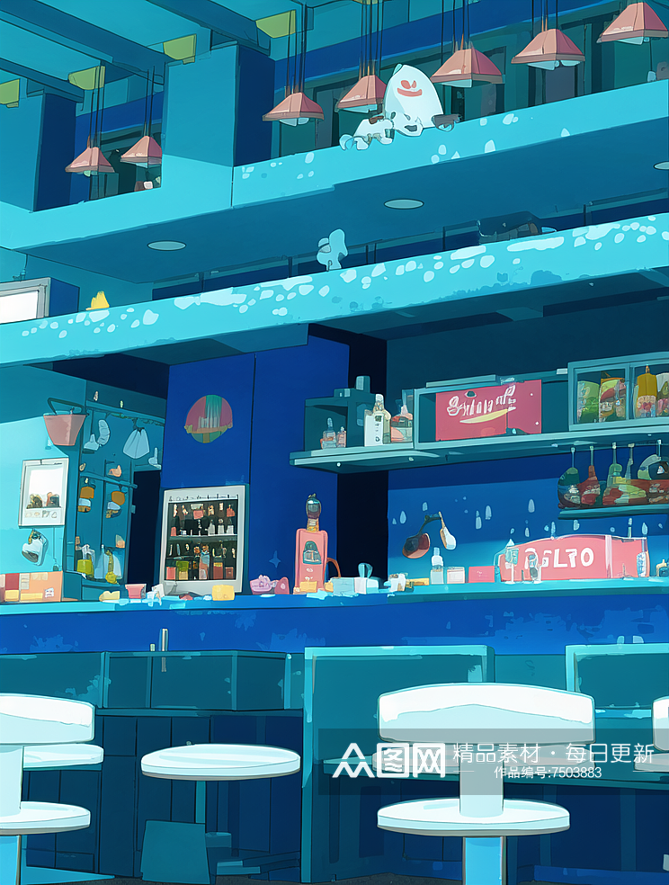 数字艺术蓝色场景咖啡馆酒吧场景素材