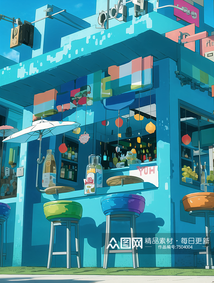 数字艺术蓝色场景咖啡馆酒吧素材