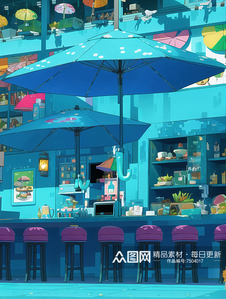 数字艺术蓝色场景咖啡馆酒吧素材