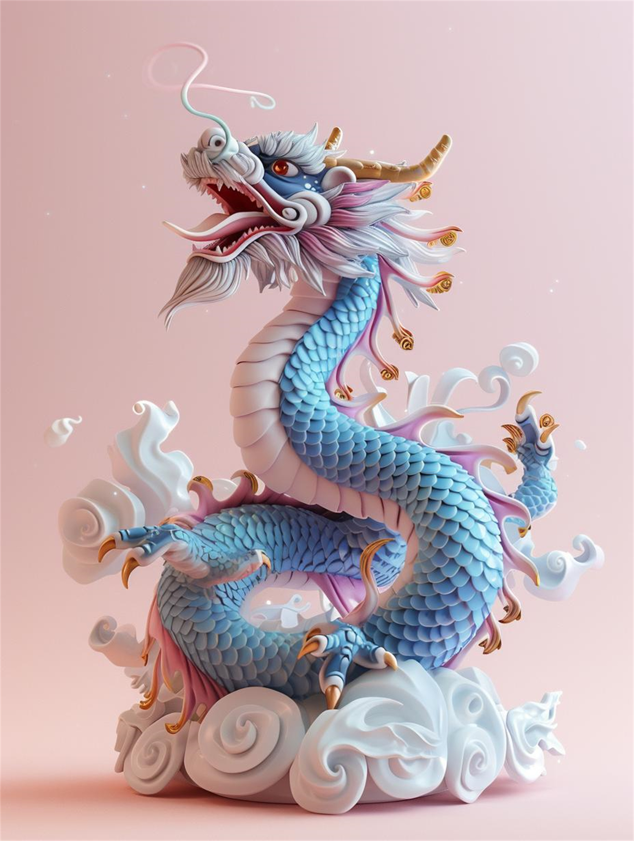 数字艺术龙年黏土C4D雕塑形象卡通龙素材
