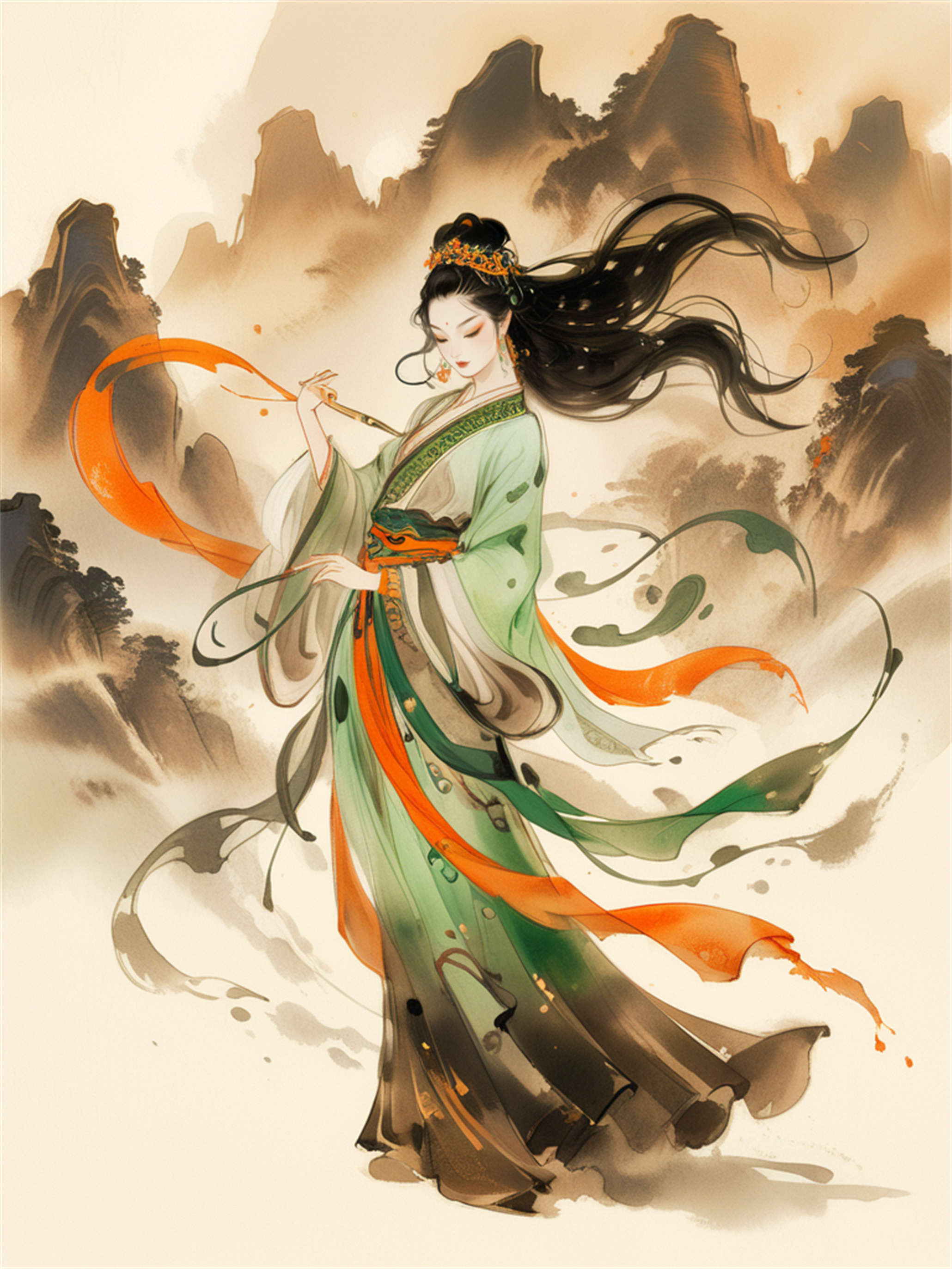 数字艺术敦煌壁画敦煌舞蹈国风插画素材下载-众图网