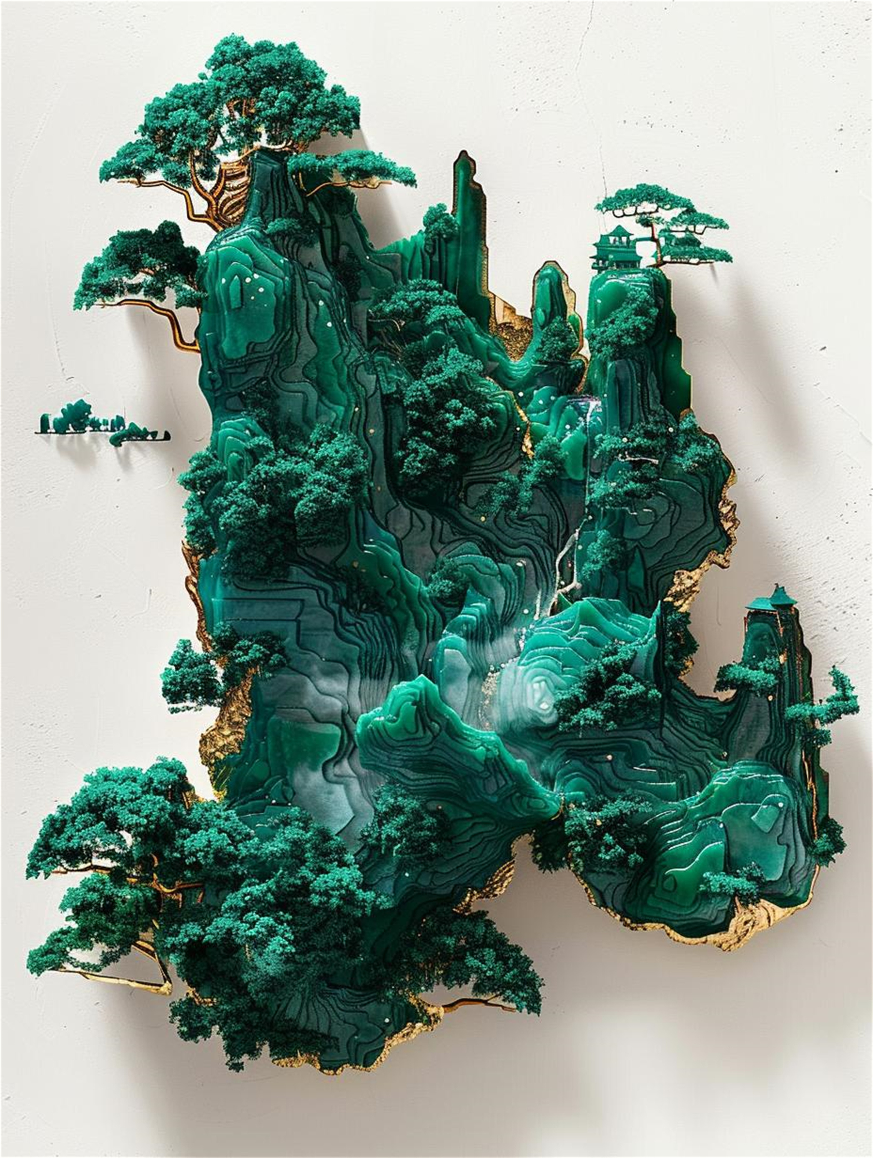 数字艺术创意插画玉石雕刻山水翡翠素材