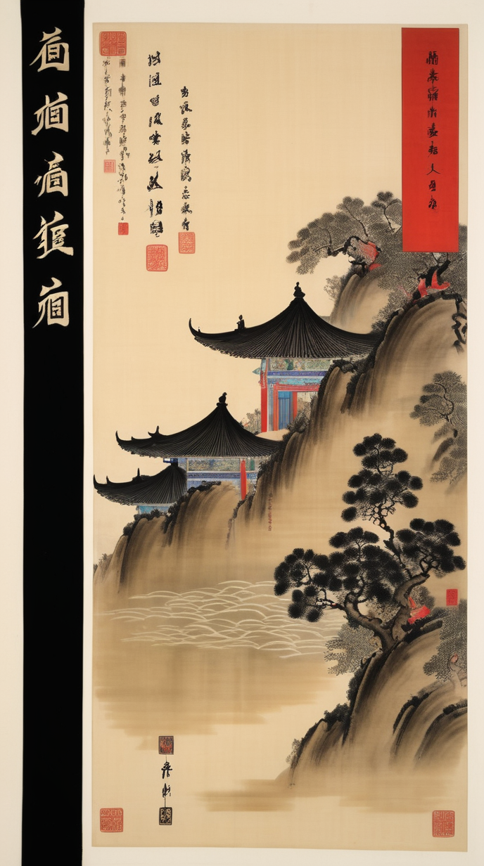 数字艺术国画写意山水水墨山水国画素材