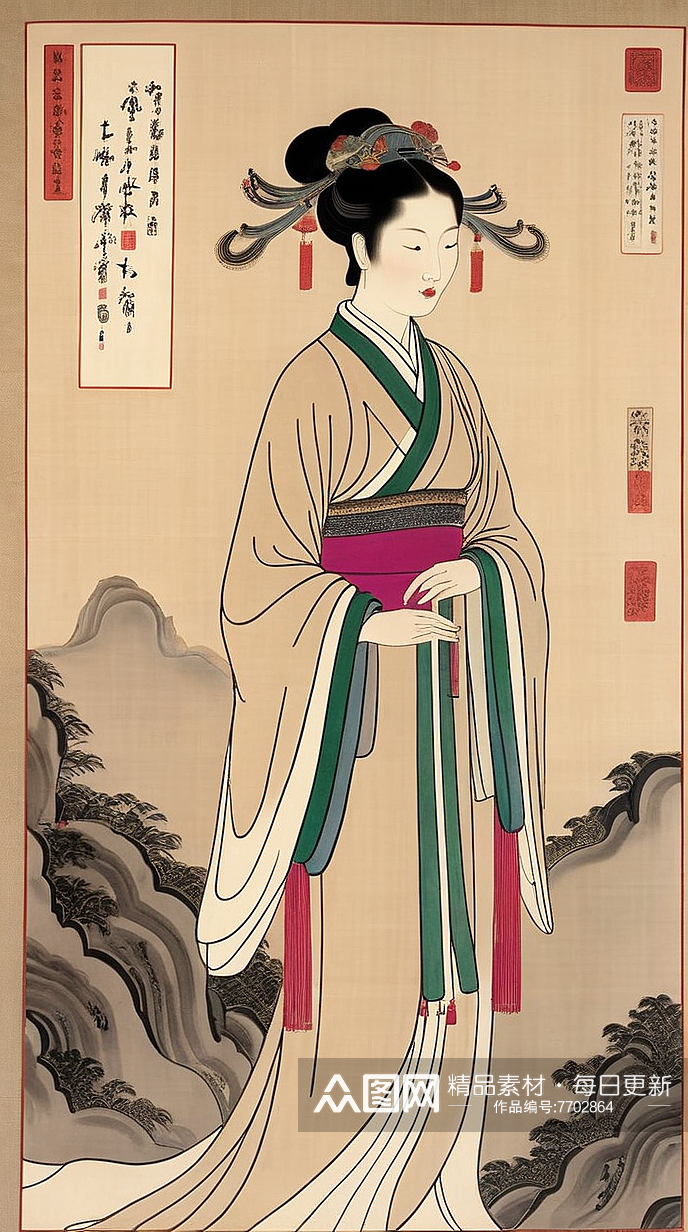 数字艺术写意国画工笔国画仕女写意素材