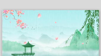 4k春天清明节下雨手绘古风水墨山水柳树飞-众图网